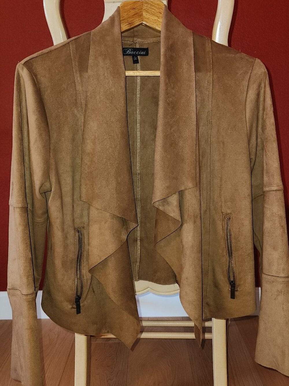 Baccini Tan Faux Suede Open Jacket Large